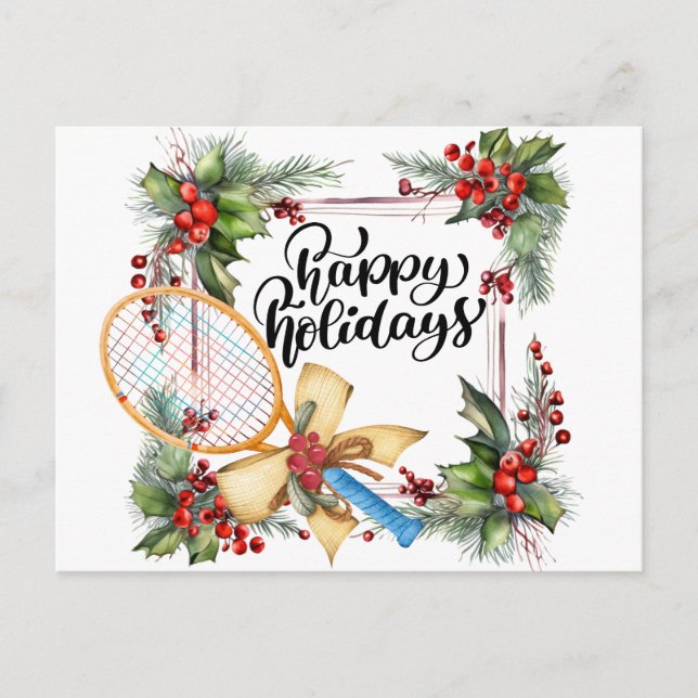 Cartes Pour Fêtes Annuelles Tennis Noël avec aquarelle raquette (Devant)