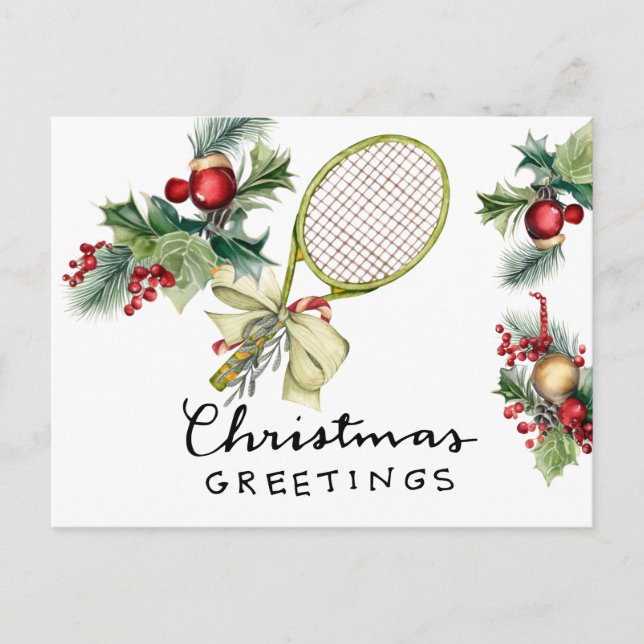 Cartes Pour Fêtes Annuelles Tennis Noël avec aquarelle raquette (Devant)
