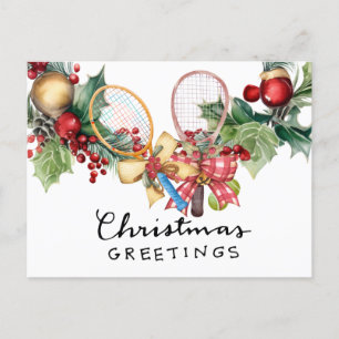 Cartes Pour Fêtes Annuelles Tennis Noël avec aquarelle raquette