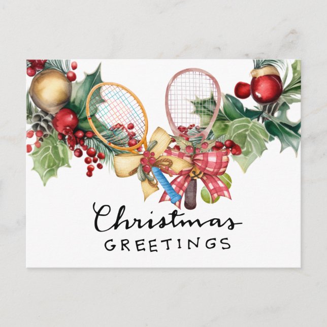 Cartes Pour Fêtes Annuelles Tennis Noël avec aquarelle raquette (Devant)