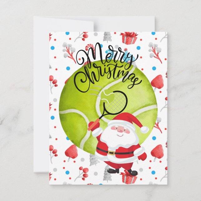 Cartes Pour Fêtes Annuelles Tennis Noël avec le Père Noël  (Devant)