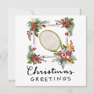 Cartes Pour Fêtes Annuelles Tennis Noël avec raquette et couronne de Noël