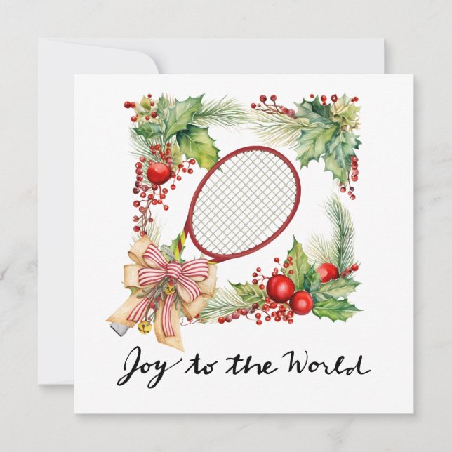 Cartes Pour Fêtes Annuelles Tennis Noël avec raquette et couronne de Noël (Devant)