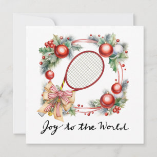 Cartes Pour Fêtes Annuelles Tennis Noël avec raquette et couronne de Noël