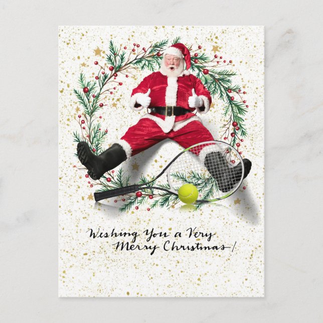 Cartes Pour Fêtes Annuelles Tennis Noël thème avec le Père Noël (Devant)