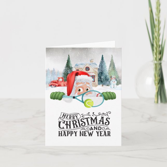 Cartes Pour Fêtes Annuelles Tennis Noël thème avec le Père Noël (Devant)