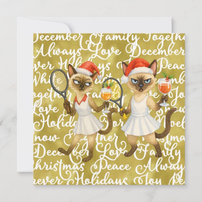 Cartes Pour Fêtes Annuelles Tennis Noël thème pour joueur qui aime chat (Devant)
