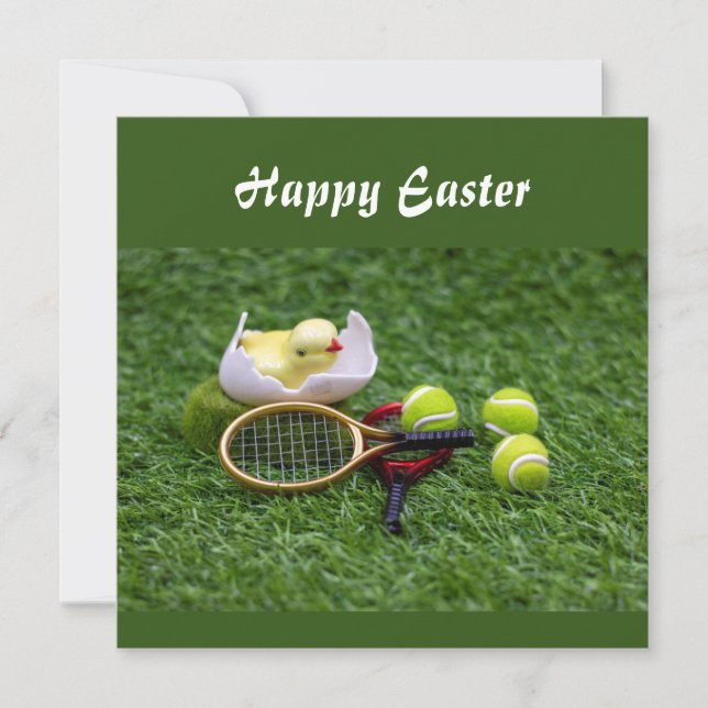 Cartes Pour Fêtes Annuelles Tennis Pâques vacances avec raquette et balles (Devant)