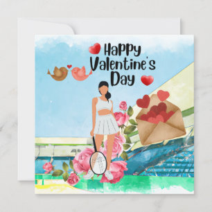 Cartes Pour Fêtes Annuelles Tennis Saint-Valentin avec amour aquarelle cœur