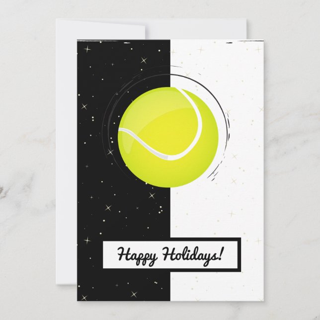 Cartes Pour Fêtes Annuelles Tennis Vacances Noël Balle Noir & Blanc Sport (Devant)