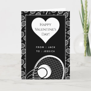 Cartes Pour Fêtes Annuelles Tennis Valentine's Day Noir & Blanc Personnalisé