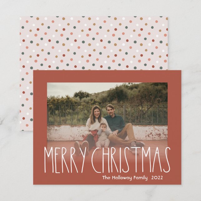 Cartes Pour Fêtes Annuelles Terracotta Boho Polka Dot Christmas Faded Photo (Devant / Derrière)