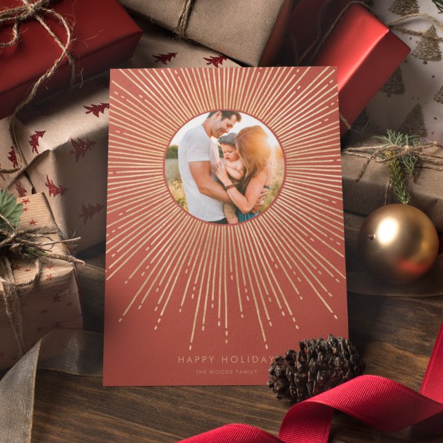 Cartes Pour Fêtes Annuelles Terracotta & Gold Sunburst Cadre Art Déco Photo (Créateur téléchargé)