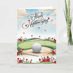 Cartes Pour Fêtes Annuelles Terrain de golf romantique avec roses – Aquarelle