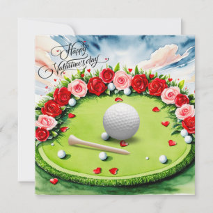 Cartes Pour Fêtes Annuelles Terrain de golf romantique avec roses – Aquarelle