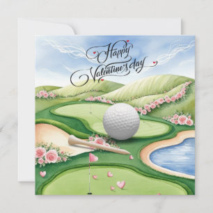 Cartes Pour Fêtes Annuelles Terrain de golf romantique avec roses – Aquarelle