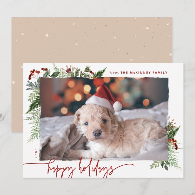Cartes Pour Fêtes Annuelles Terre Boho Vert Bourgogne Beige Photo (Devant / Derrière)