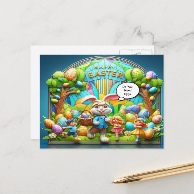 Cartes Pour Fêtes Annuelles Terre magique de lapin de Pâques (Devant/Arrière en situation)