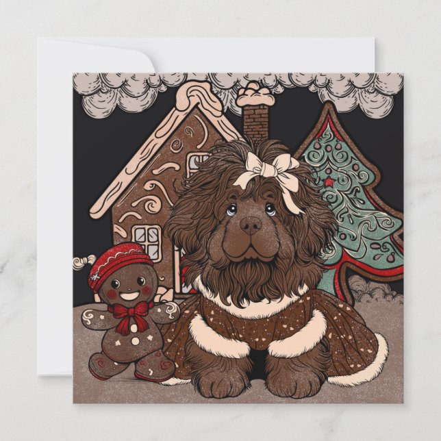 Cartes Pour Fêtes Annuelles Terre-Neuve Gingerbread Kisses, voeux de vacances (Devant)