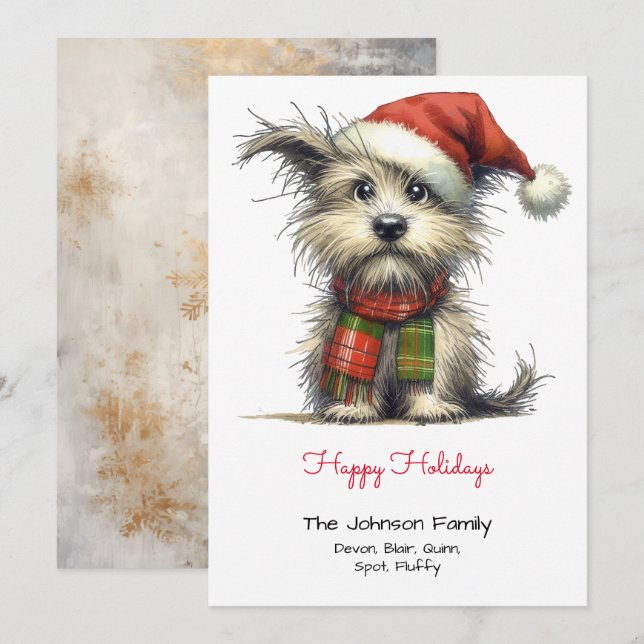 Cartes Pour Fêtes Annuelles Terrier Chiot dans un Santa Hat Happy (Devant / Derrière)