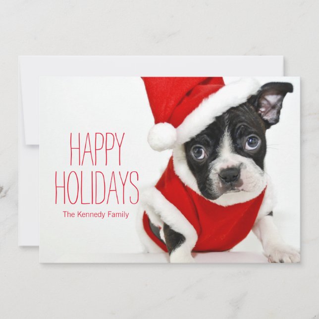 Cartes Pour Fêtes Annuelles Terrier de Boston de Noël (Devant)