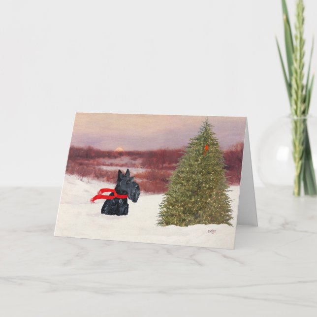 Cartes Pour Fêtes Annuelles Terrier écossais en hiver (Devant)