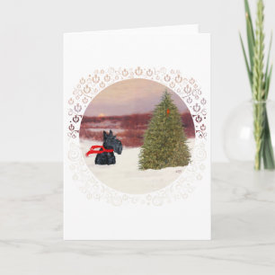 Cartes Pour Fêtes Annuelles Terrier écossais en hiver