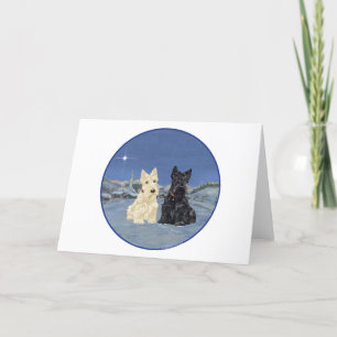 Cartes Pour Fêtes Annuelles Terriers écossais noirs et roux hiver