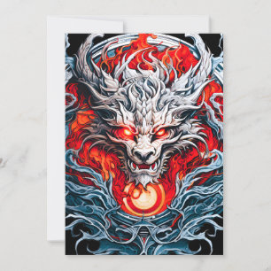 Cartes Pour Fêtes Annuelles Tête de dragon mythique de la flamme rouge