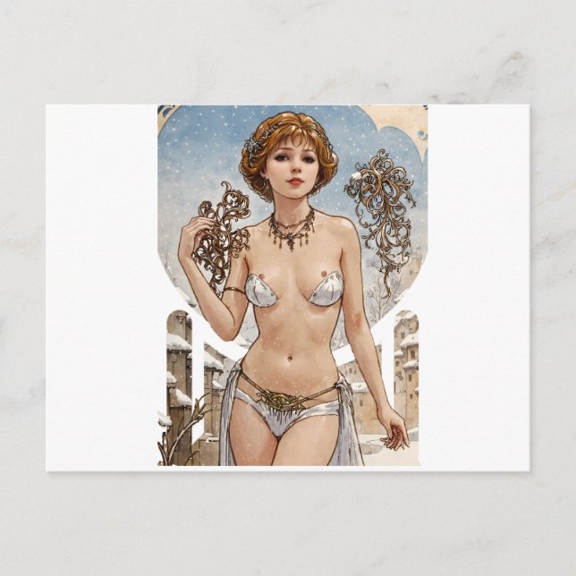 Cartes Pour Fêtes Annuelles Tête rouge courte haïe V2 Mucha Style Art (Devant)