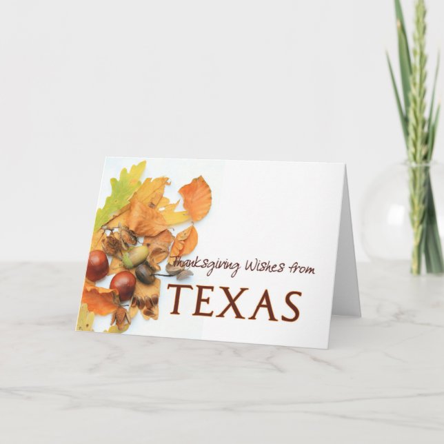Cartes Pour Fêtes Annuelles Texas, feuilles d'automne, action de grâces (Devant)
