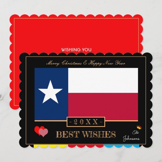 Cartes Pour Fêtes Annuelles Texas Flag & Bonne année /Meilleurs voeux USA (Devant / Derrière)
