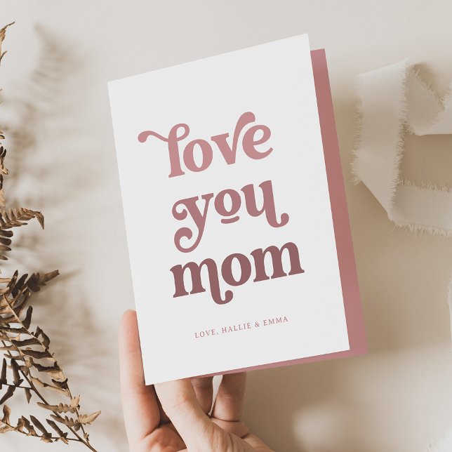 Cartes Pour Fêtes Annuelles Texte Boho Rétro | J'aime maman Dégradé Rose Photo (Créateur téléchargé)