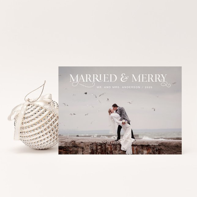 Cartes Pour Fêtes Annuelles Texte et photos uniques | Marié et Joyeux (Créateur téléchargé)