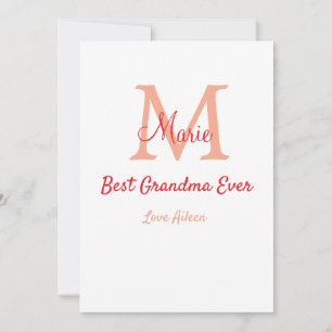 Cartes Pour Fêtes Annuelles texte monogramme simple minimal meilleur grand-mèr