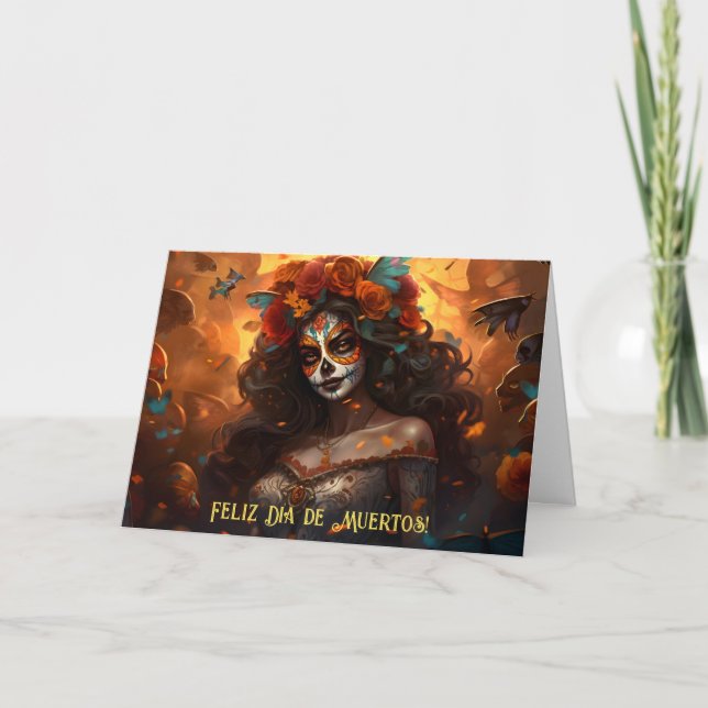 Cartes Pour Fêtes Annuelles Texte personnalisé Dia de Muertos La Calavera Garb (Devant)