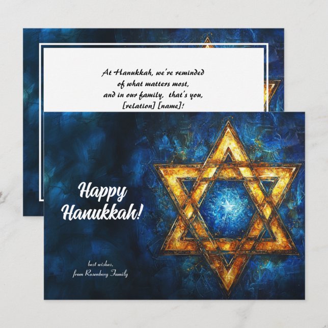 Cartes Pour Fêtes Annuelles Texte personnalisé Happy Hanoukka ✡️, Star of Davi (Devant / Derrière)