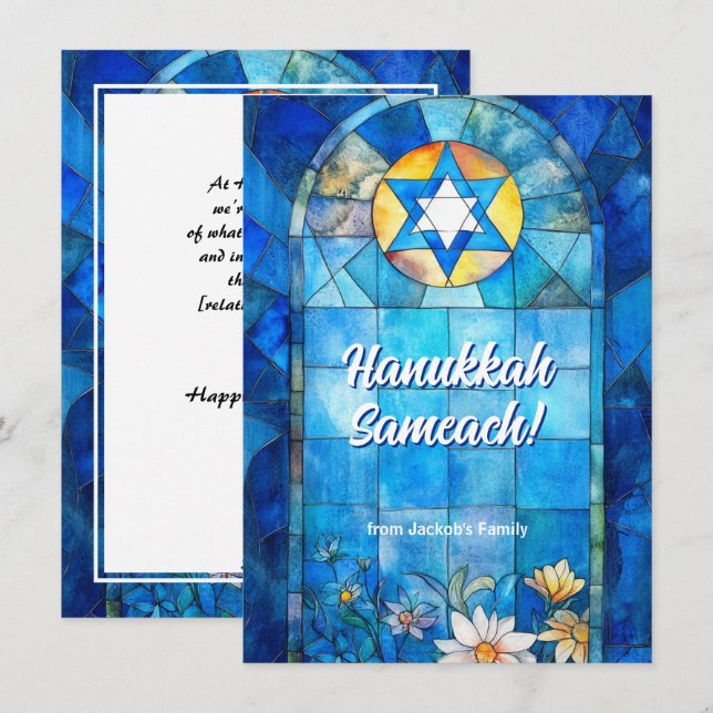Cartes Pour Fêtes Annuelles Texte personnalisé Happy Hanoukka, vitrail (Devant / Derrière)