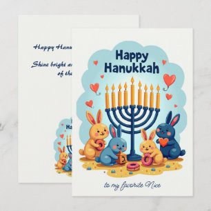 Cartes Pour Fêtes Annuelles 🕎Texte personnalisé Joyeuse Hanouka Lapin Ménora