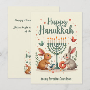 Cartes Pour Fêtes Annuelles Texte personnalisé Lapin de Hanukkah Menorah
