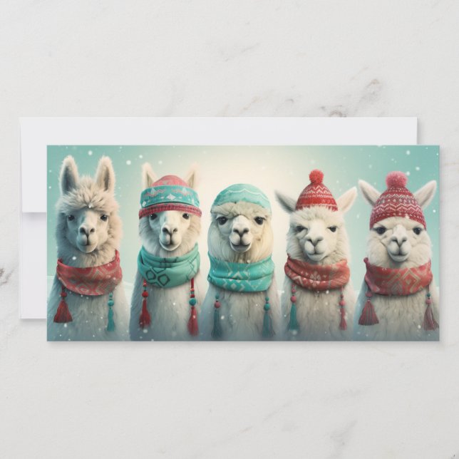 Cartes Pour Fêtes Annuelles Texte personnalisé Llamas d'hiver (Devant)