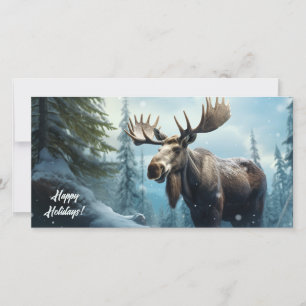 Cartes Pour Fêtes Annuelles Texte personnalisé Orignal d'hiver