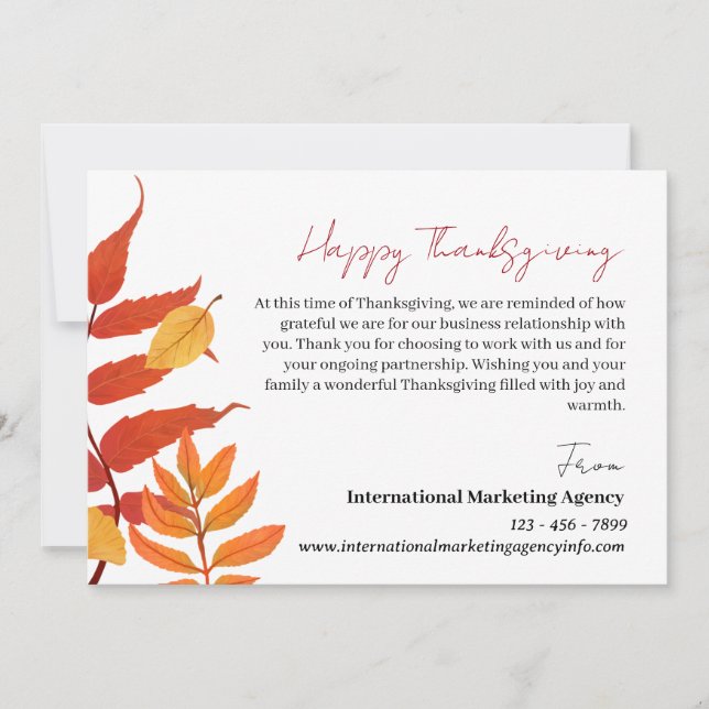 Cartes Pour Fêtes Annuelles Thankesgiving Personnalisé Pour Le Client Entrepri (Devant)