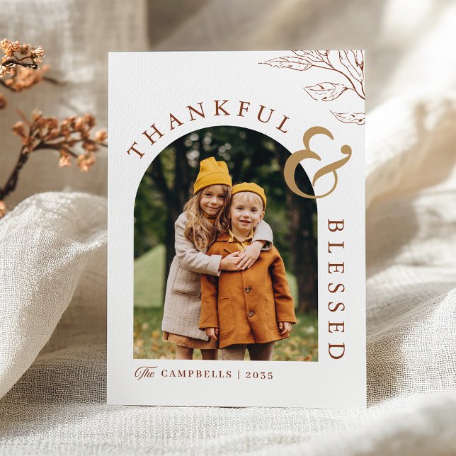Cartes Pour Fêtes Annuelles Thankful and Blessed Happy Thanksgiving Photo (Créateur téléchargé)
