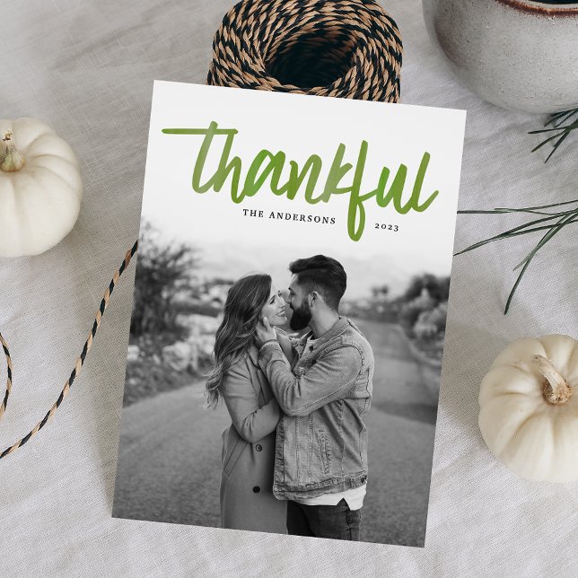 Cartes Pour Fêtes Annuelles Thankful brushed | Thanksgiving Photo Card (Créateur téléchargé)