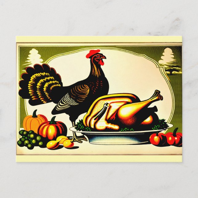 Cartes Pour Fêtes Annuelles Thanksgiving 1910 Retro Turkey Before and After (Devant)