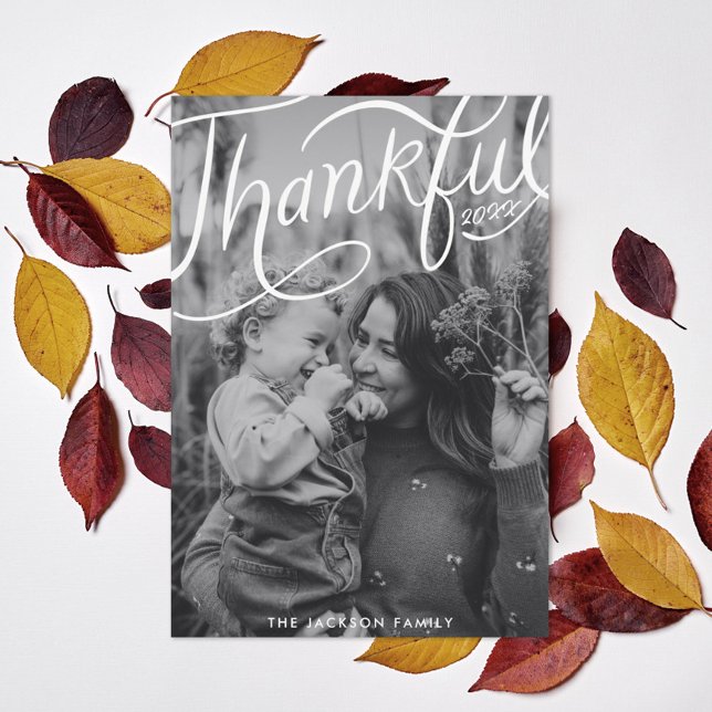 Cartes Pour Fêtes Annuelles Thanksgiving a lettré à la main remerciant photo (Créateur téléchargé)