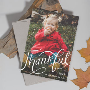 Cartes Pour Fêtes Annuelles Thanksgiving a lettré à la main remerciant photo