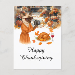 Cartes Pour Fêtes Annuelles Thanksgiving Automne thème Chat Aime prendre photo