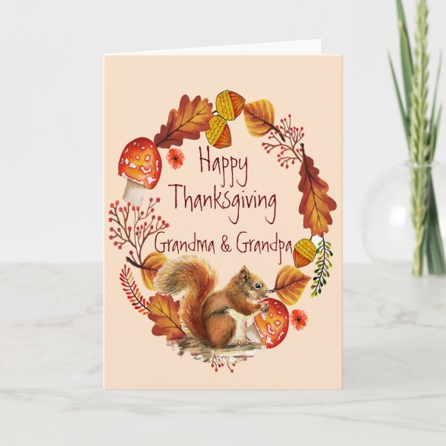 Cartes Pour Fêtes Annuelles Thanksgiving Autumn Wreath Grand-mère et grand-pèr (Devant)